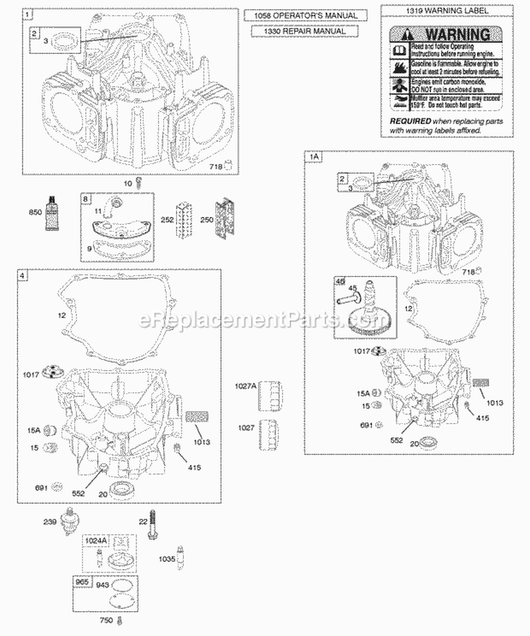 Camshaft Cylinder Engine Sump Diagram and Parts List for 40F777-0111-E1  Briggs and Stratton Engine